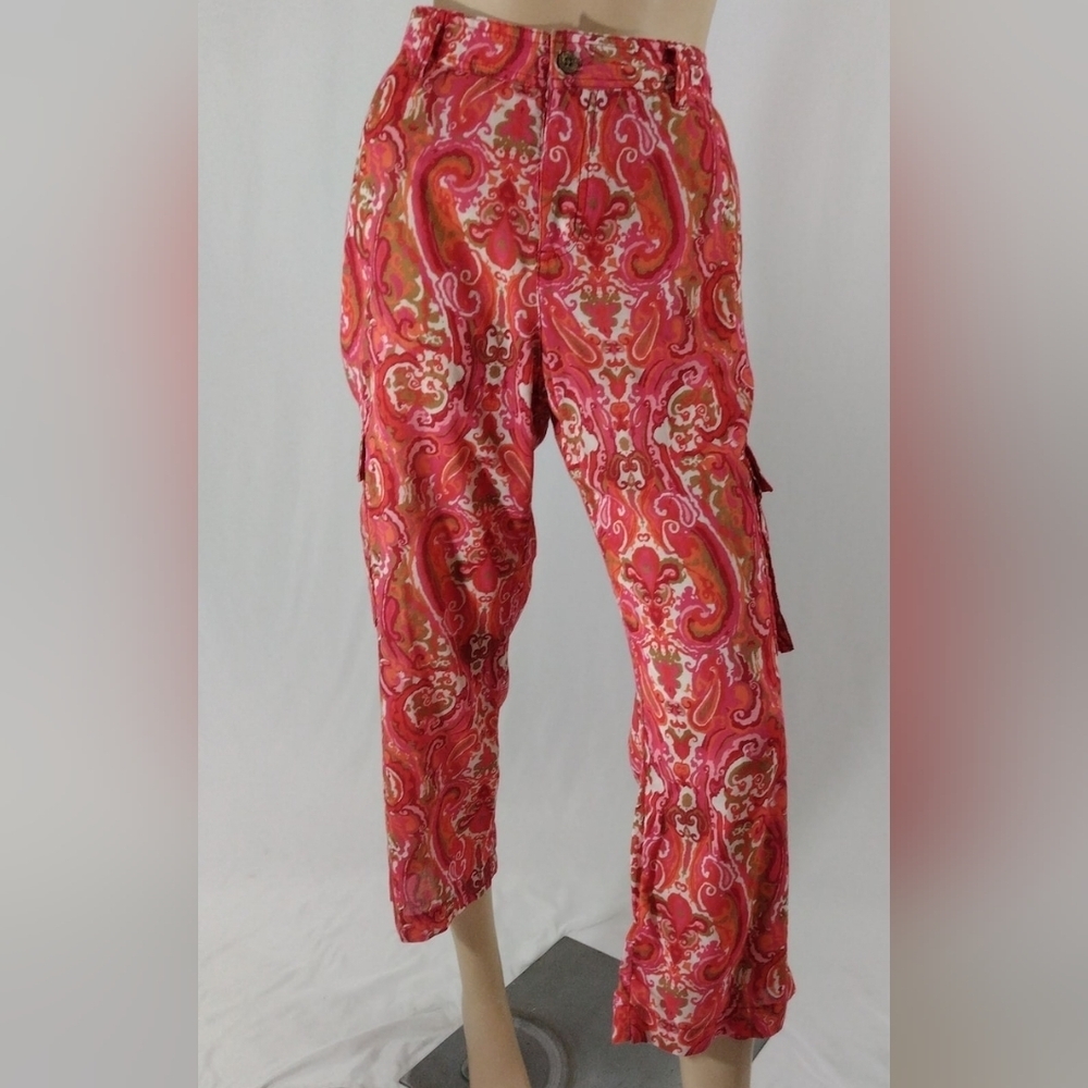 TOMMY HILFIGER Red White Pasley Lightweight 4 pocket Pants Size 16
